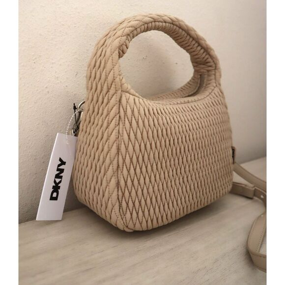 DKNY 02509 Women's O/S Beige Mack Nylon Hobo Crossbody/Shoulder Bag - Picture 3 of 16